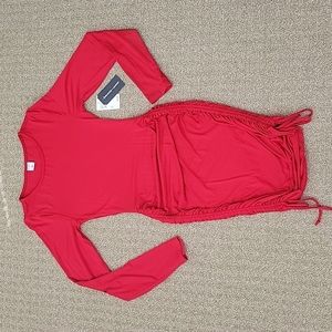 NWT Melrose and Market Long Sleeve Ruched Red Dress, Sz XS